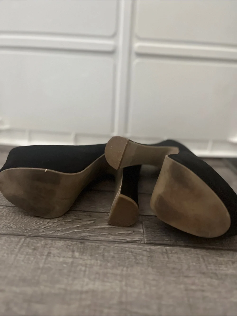 Dolce Vita Black Velvet Platform Pumps with High Block Heel